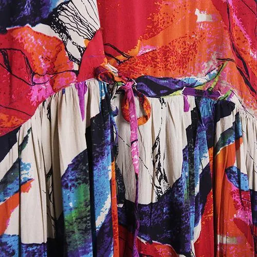 2018 prints linen maxi dress oversize o neck linen maxi dress Elegant short sleeve maxi dresses