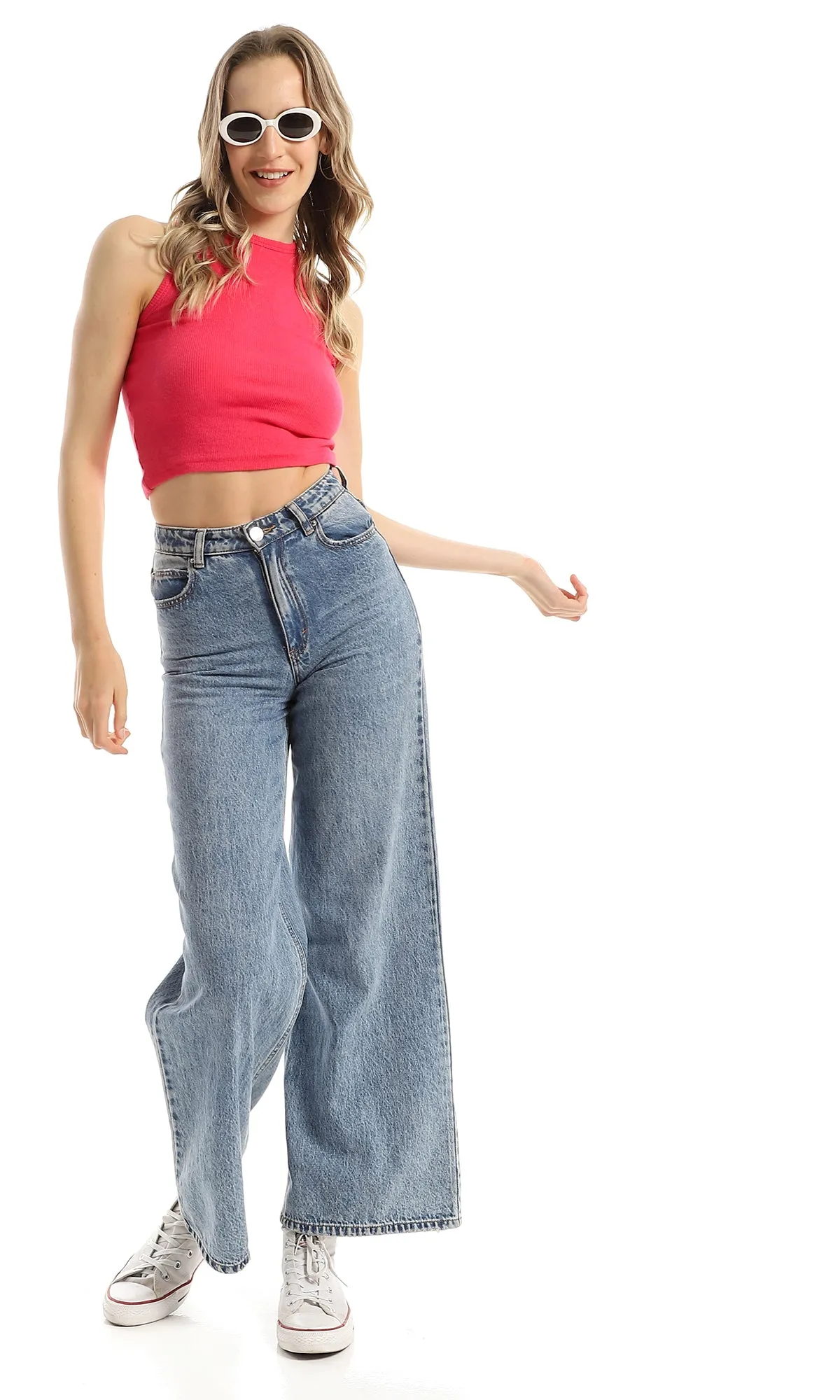97226 Round Neck Slip On Trendy Cropped Tank Top