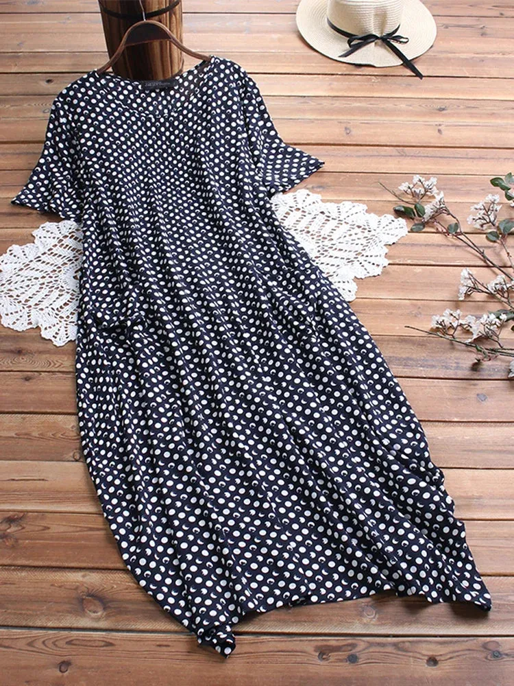Aria - Casual Polka Dot Baggy Maxi Dress