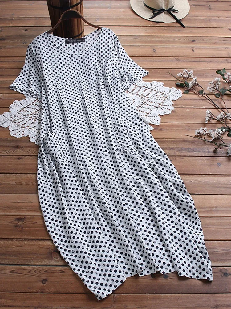 Aria - Casual Polka Dot Baggy Maxi Dress