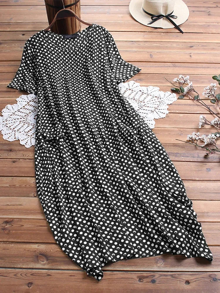 Aria - Casual Polka Dot Baggy Maxi Dress
