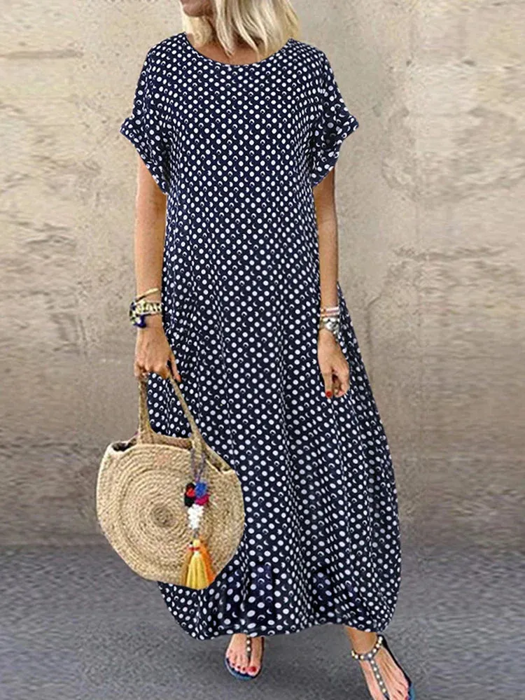 Aria - Casual Polka Dot Baggy Maxi Dress