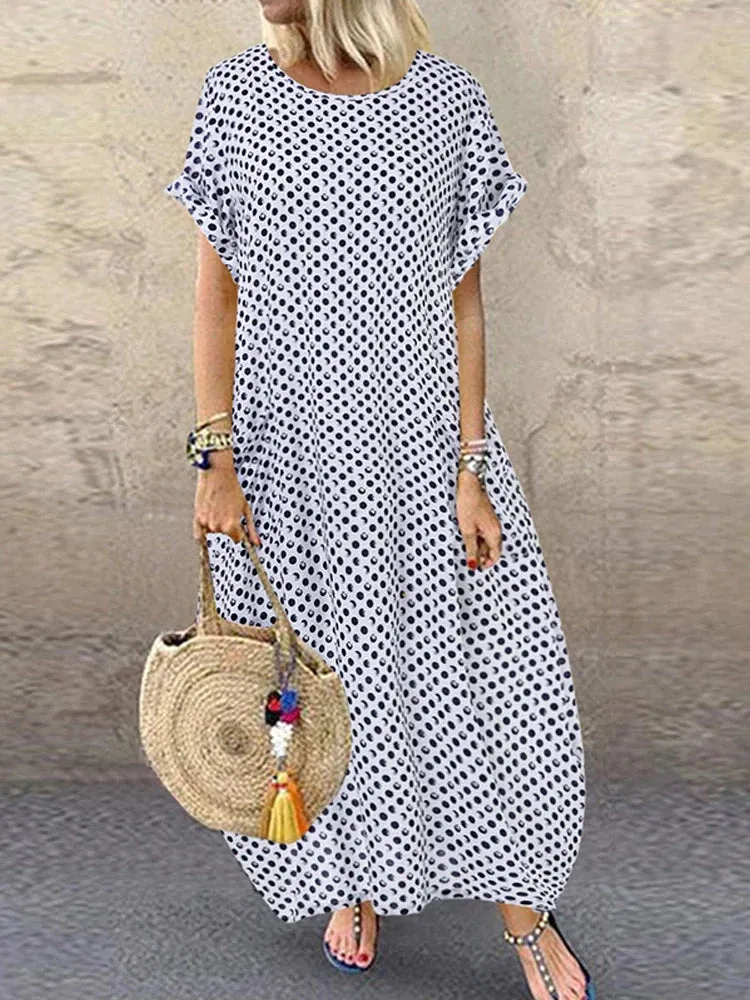Aria - Casual Polka Dot Baggy Maxi Dress