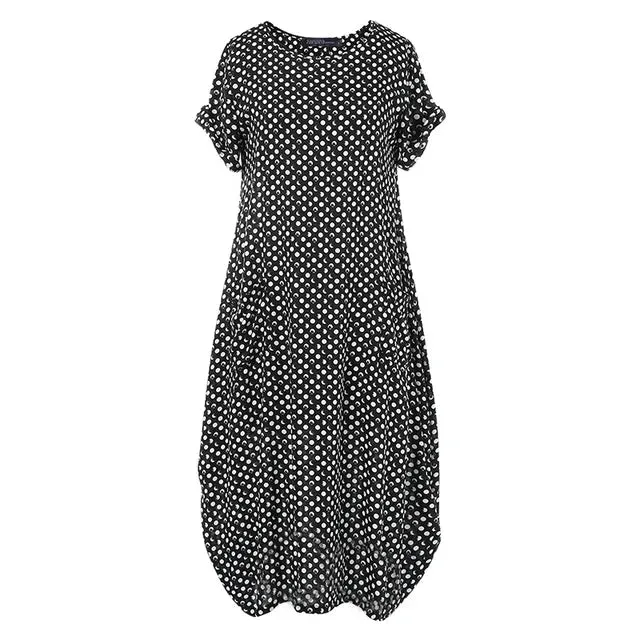 Aria - Casual Polka Dot Baggy Maxi Dress
