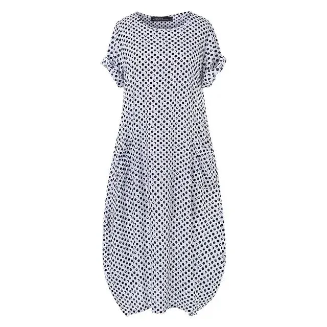 Aria - Casual Polka Dot Baggy Maxi Dress