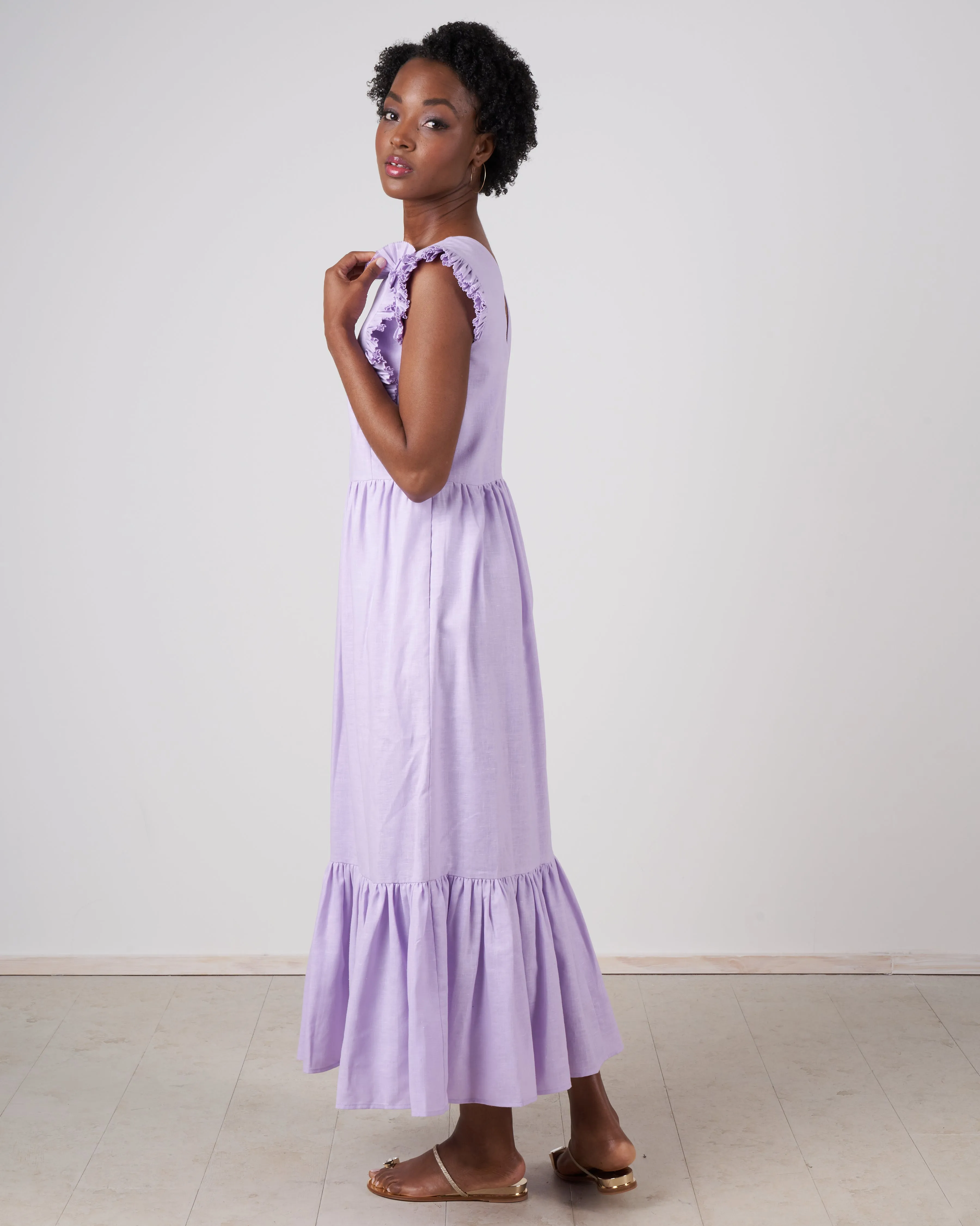 bailey broomstick pleated maxi dress - lilac