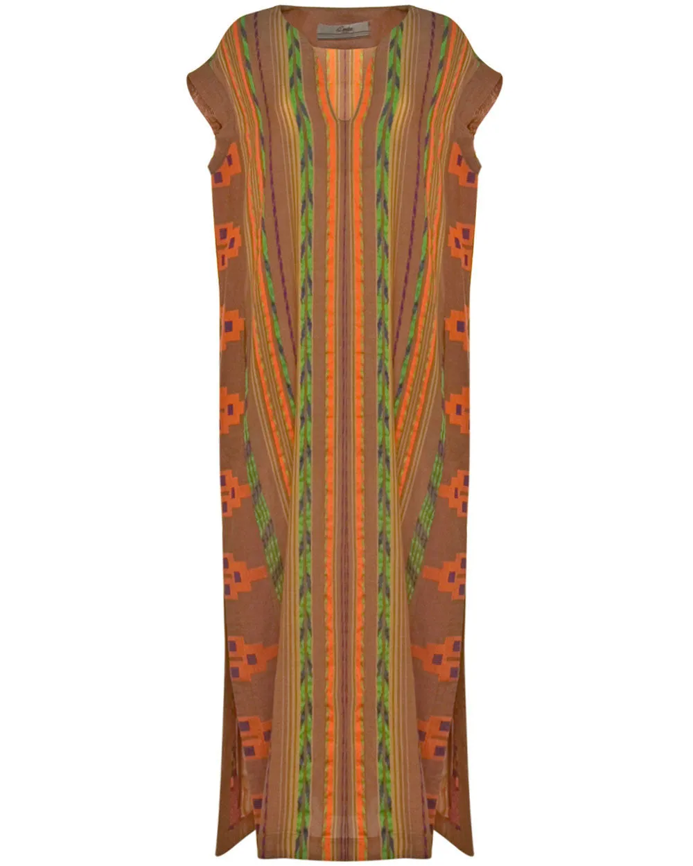 Beige and Orange Stripe Achatis Caftan Maxi Dress
