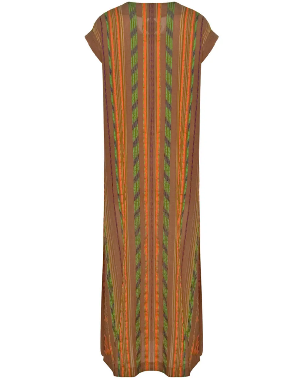 Beige and Orange Stripe Achatis Caftan Maxi Dress