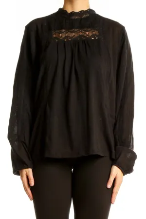 Black Cotton Lace-Trim Blouse