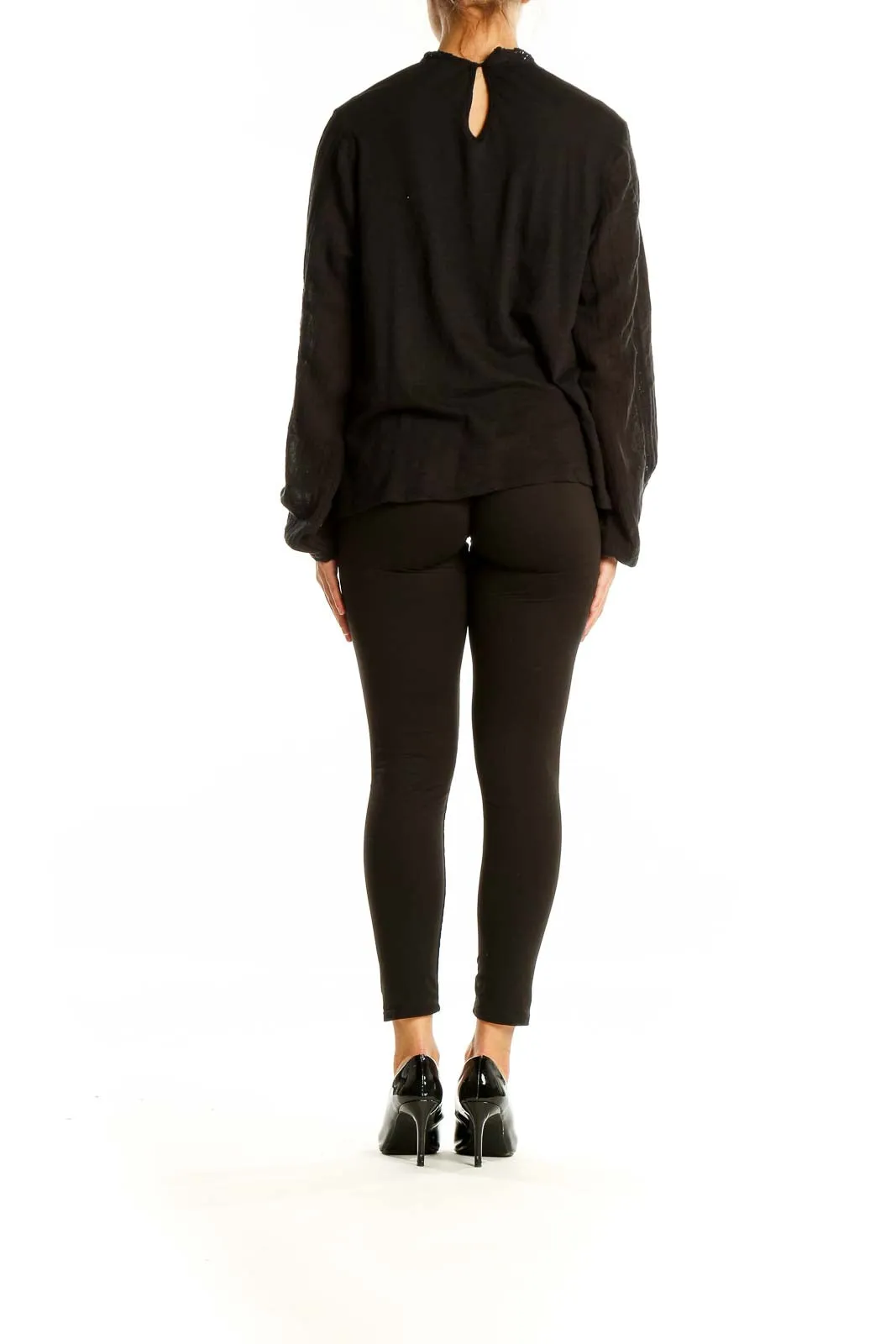 Black Cotton Lace-Trim Blouse