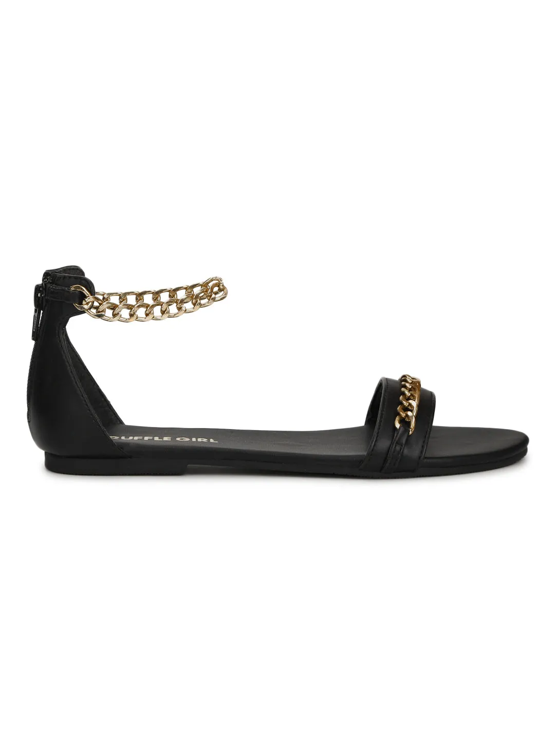 Black PU Gold Chained Sandals