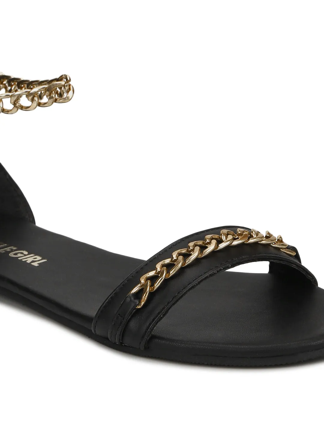 Black PU Gold Chained Sandals