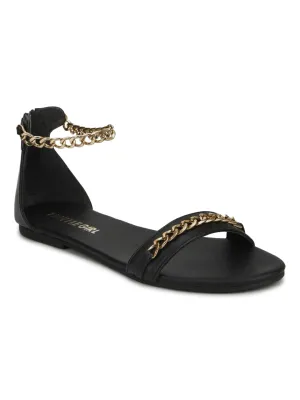 Black PU Gold Chained Sandals