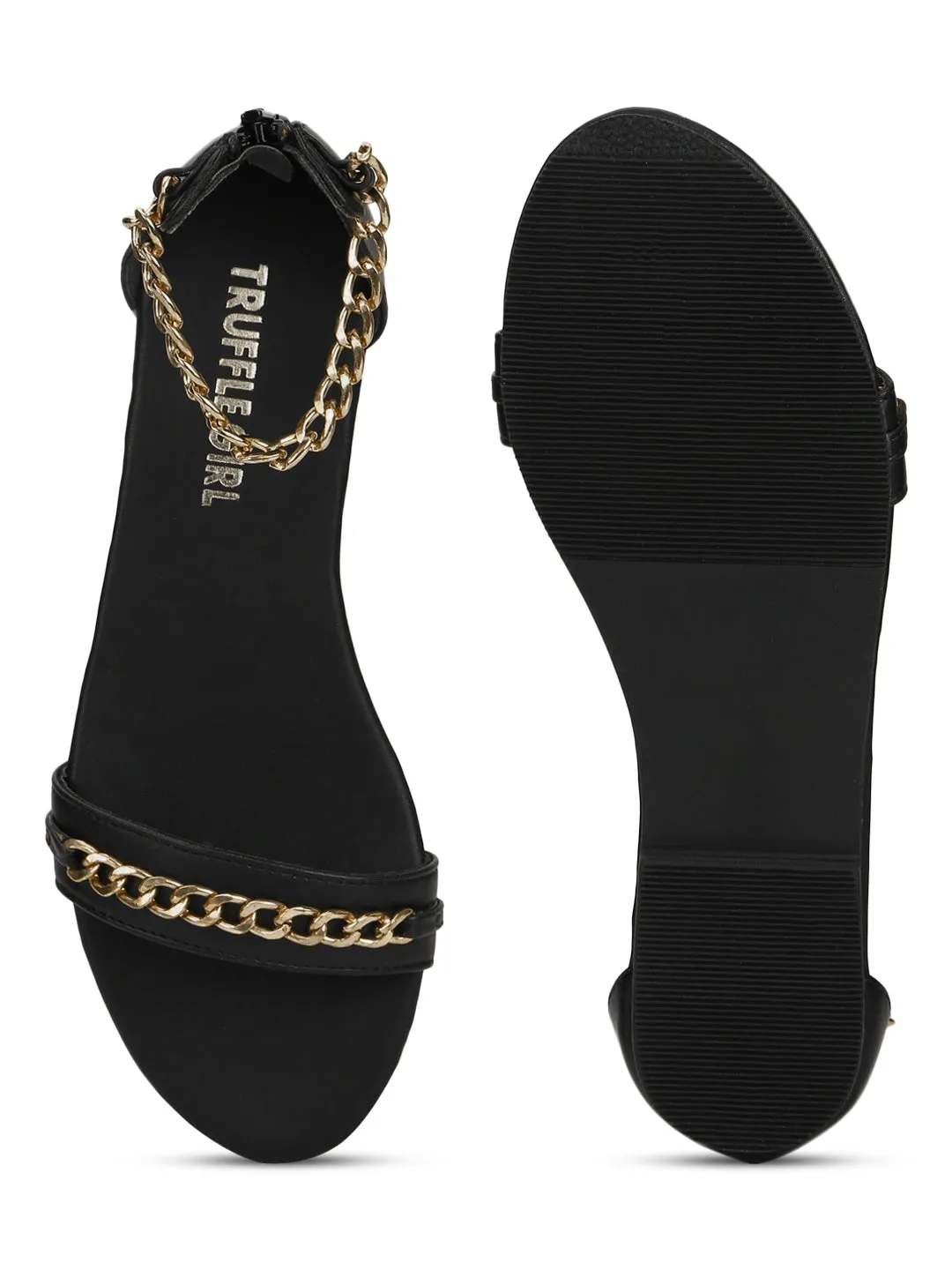 Black PU Gold Chained Sandals