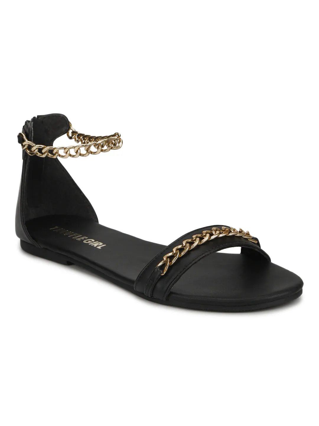 Black PU Gold Chained Sandals
