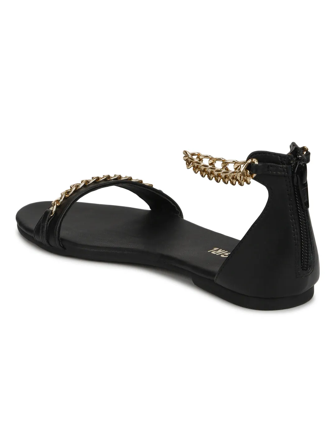 Black PU Gold Chained Sandals