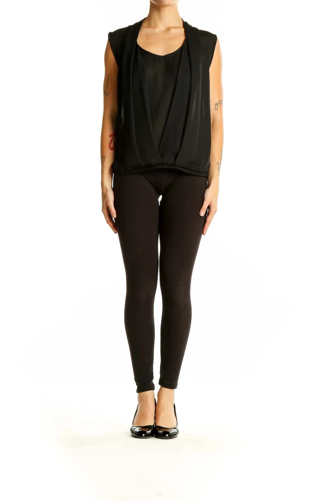 Black Sleeveless Draped Blouse