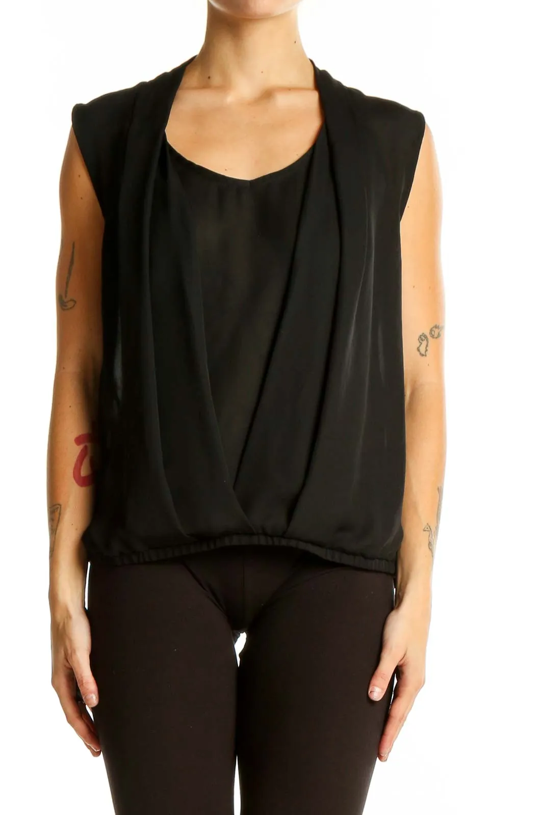 Black Sleeveless Draped Blouse