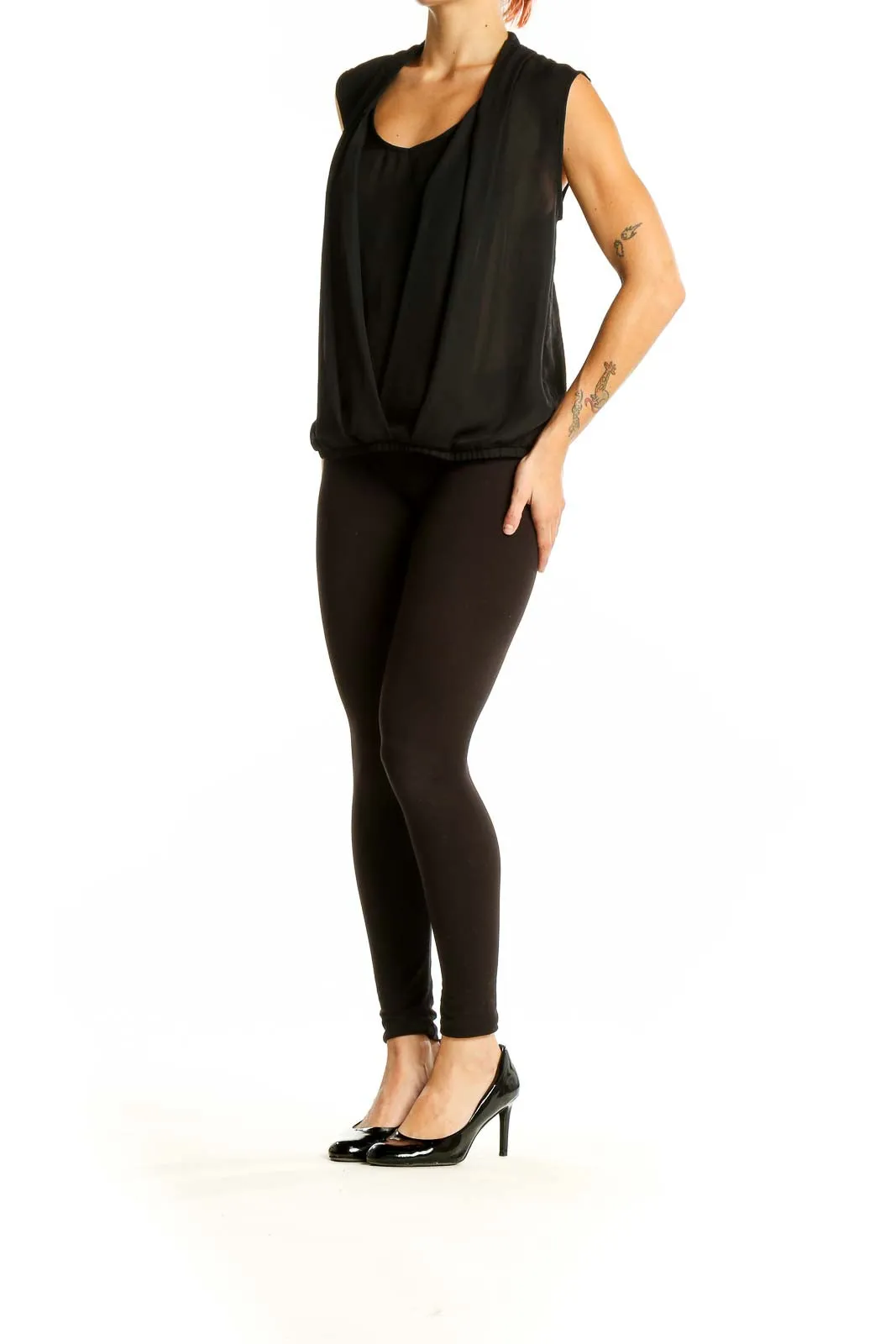 Black Sleeveless Draped Blouse