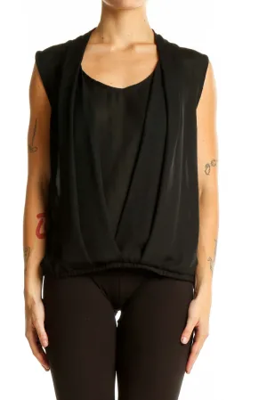 Black Sleeveless Draped Blouse