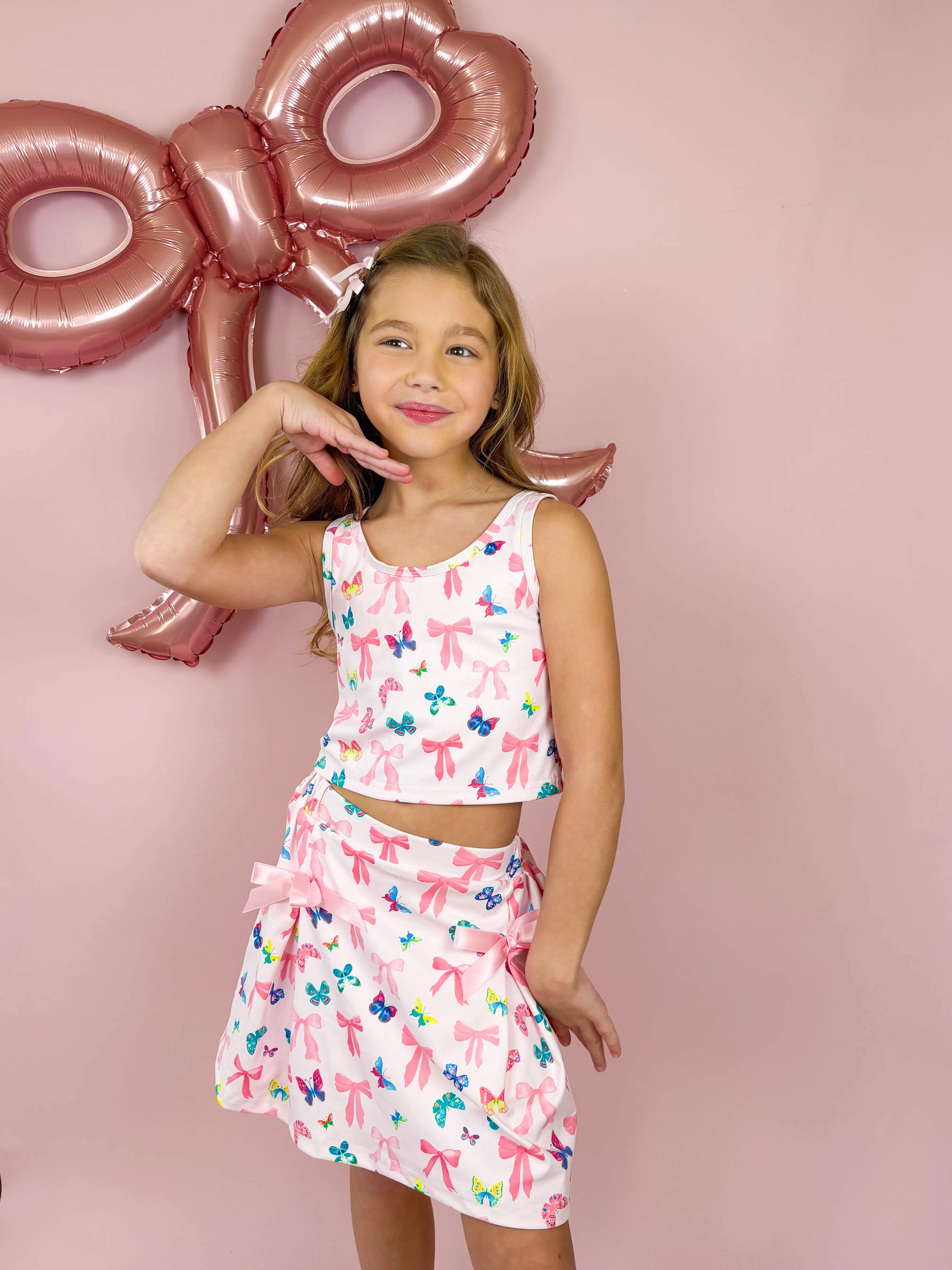 Bow and Butterfly Two-Piece Athletic Tank and Skort Set