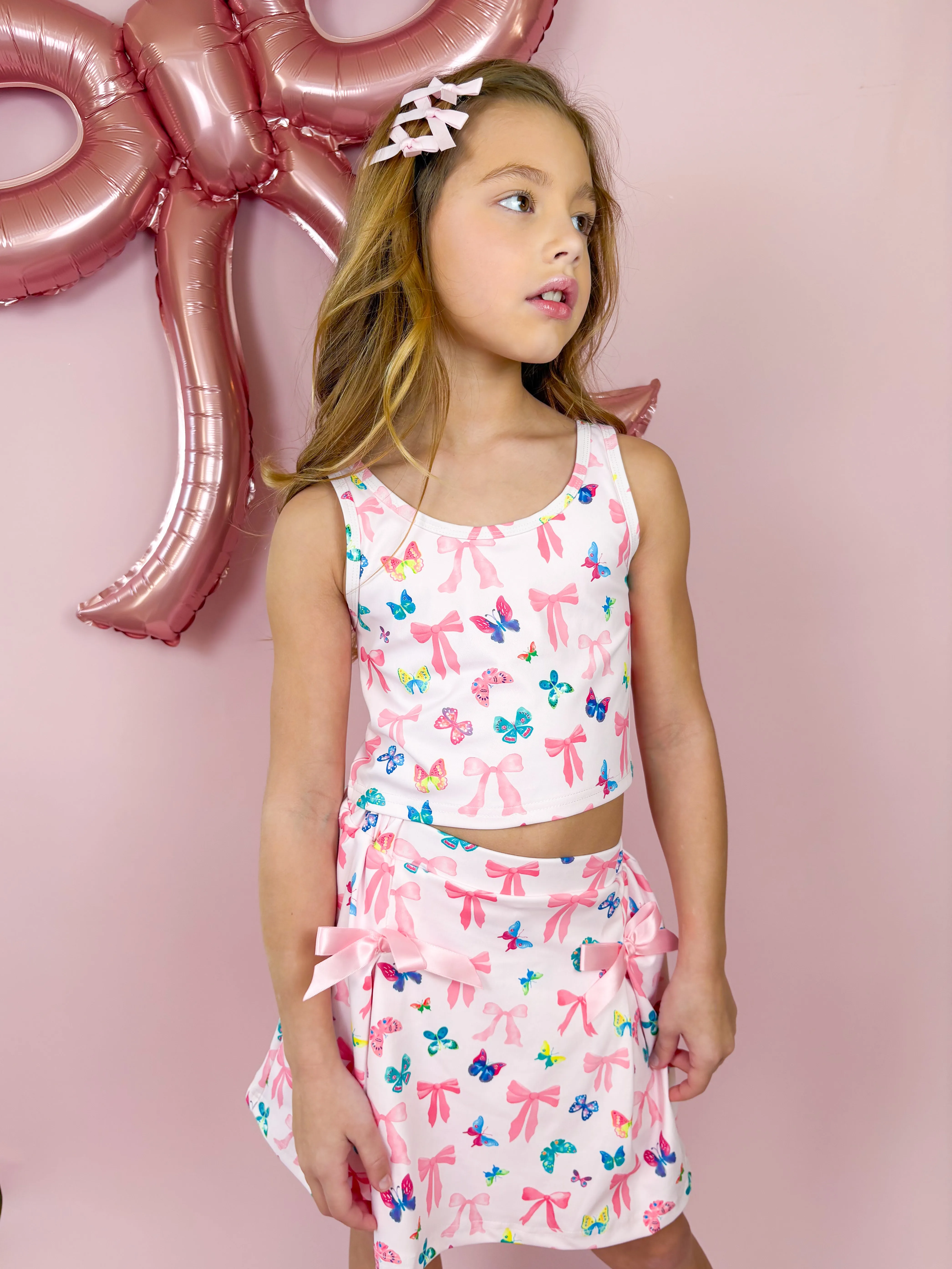 Bow and Butterfly Two-Piece Athletic Tank and Skort Set