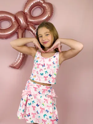 Bow and Butterfly Two-Piece Athletic Tank and Skort Set