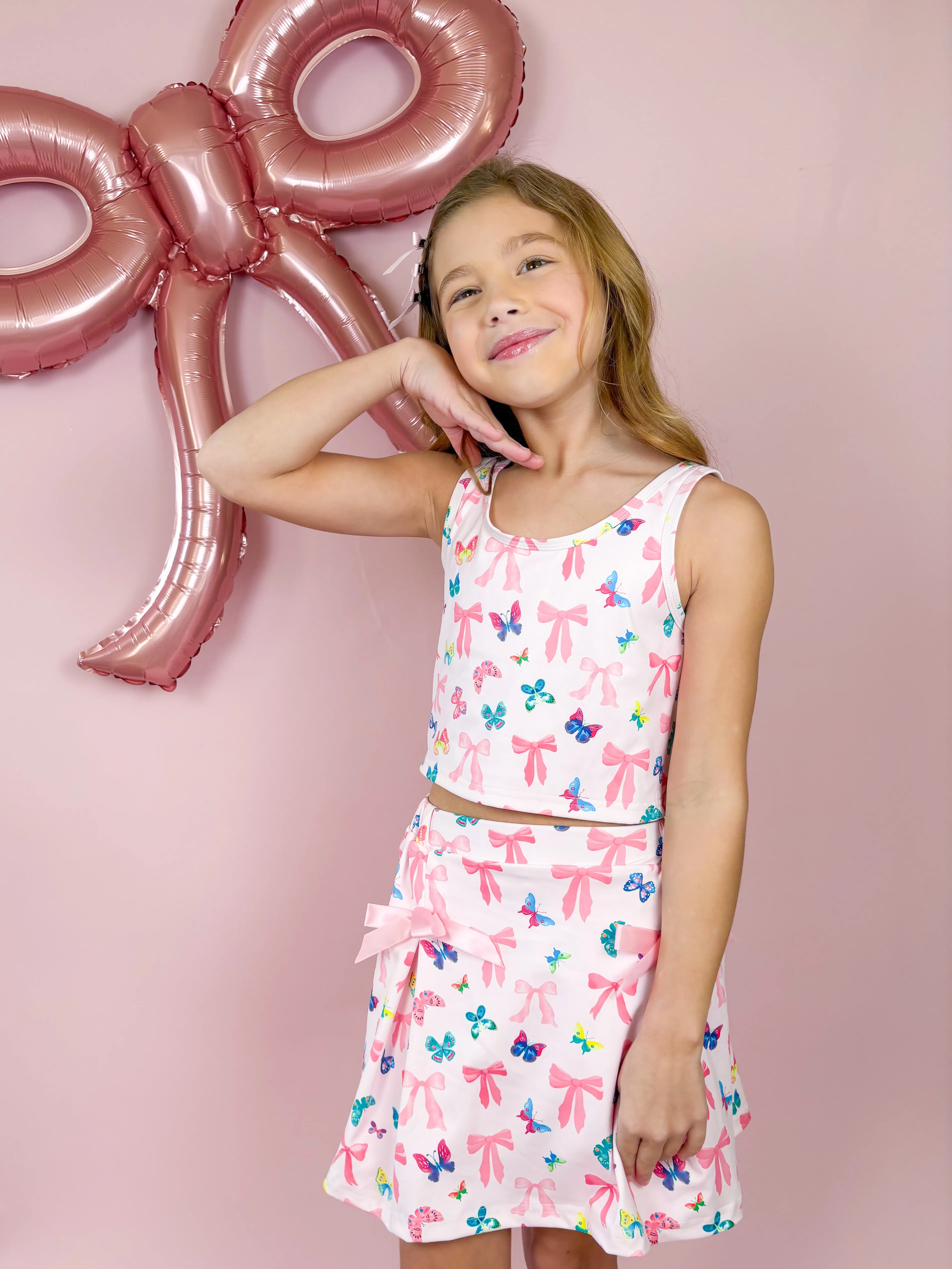 Bow and Butterfly Two-Piece Athletic Tank and Skort Set