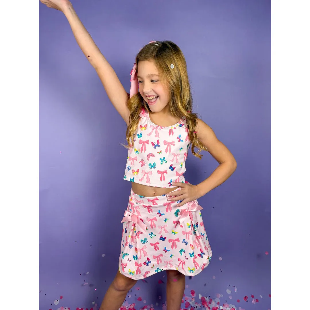Bow and Butterfly Two-Piece Athletic Tank and Skort Set