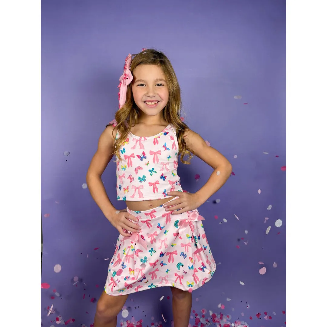 Bow and Butterfly Two-Piece Athletic Tank and Skort Set