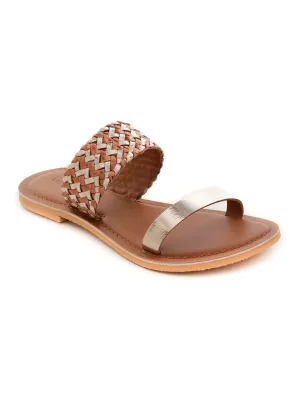 Bronze Gold Metallic Weaved Strap Sandal