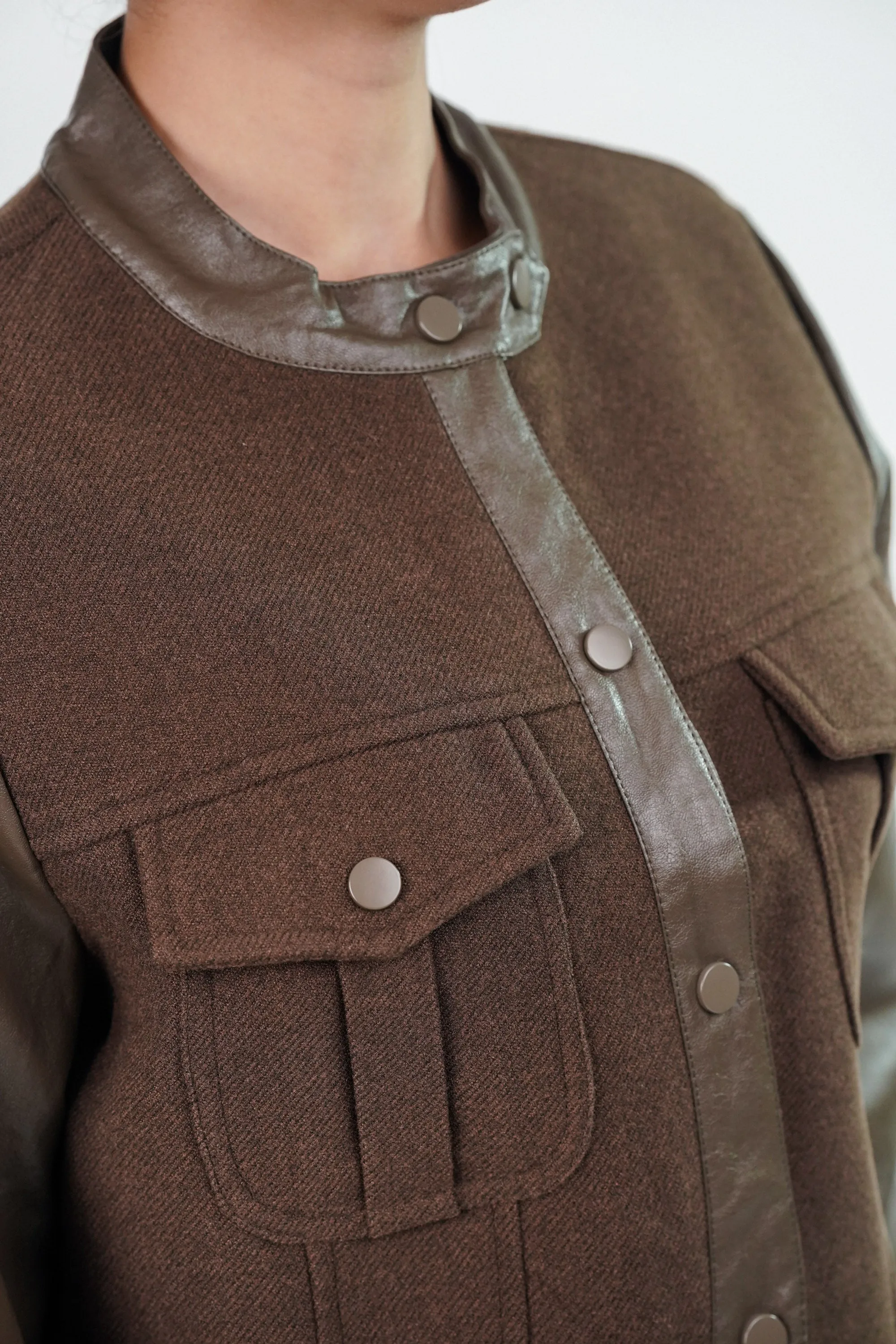 Brown Woolen Jacket With Leather Sleeves
