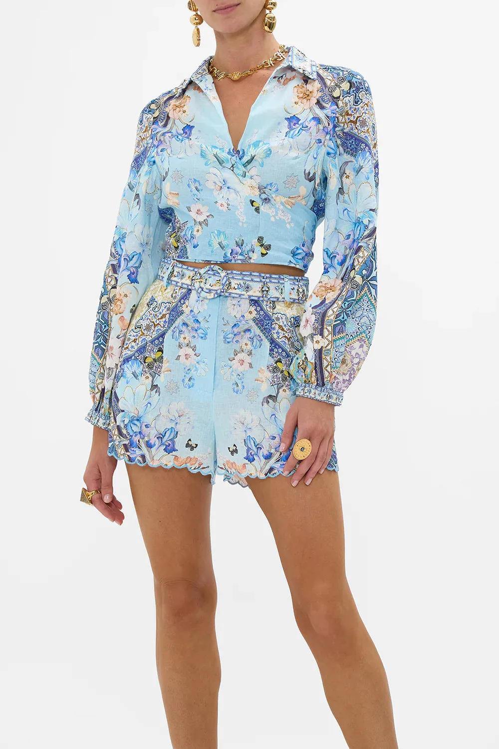 CAMILLA AL MANIAL PALACE MEMOIRS CROPPED WRAP SHIRT