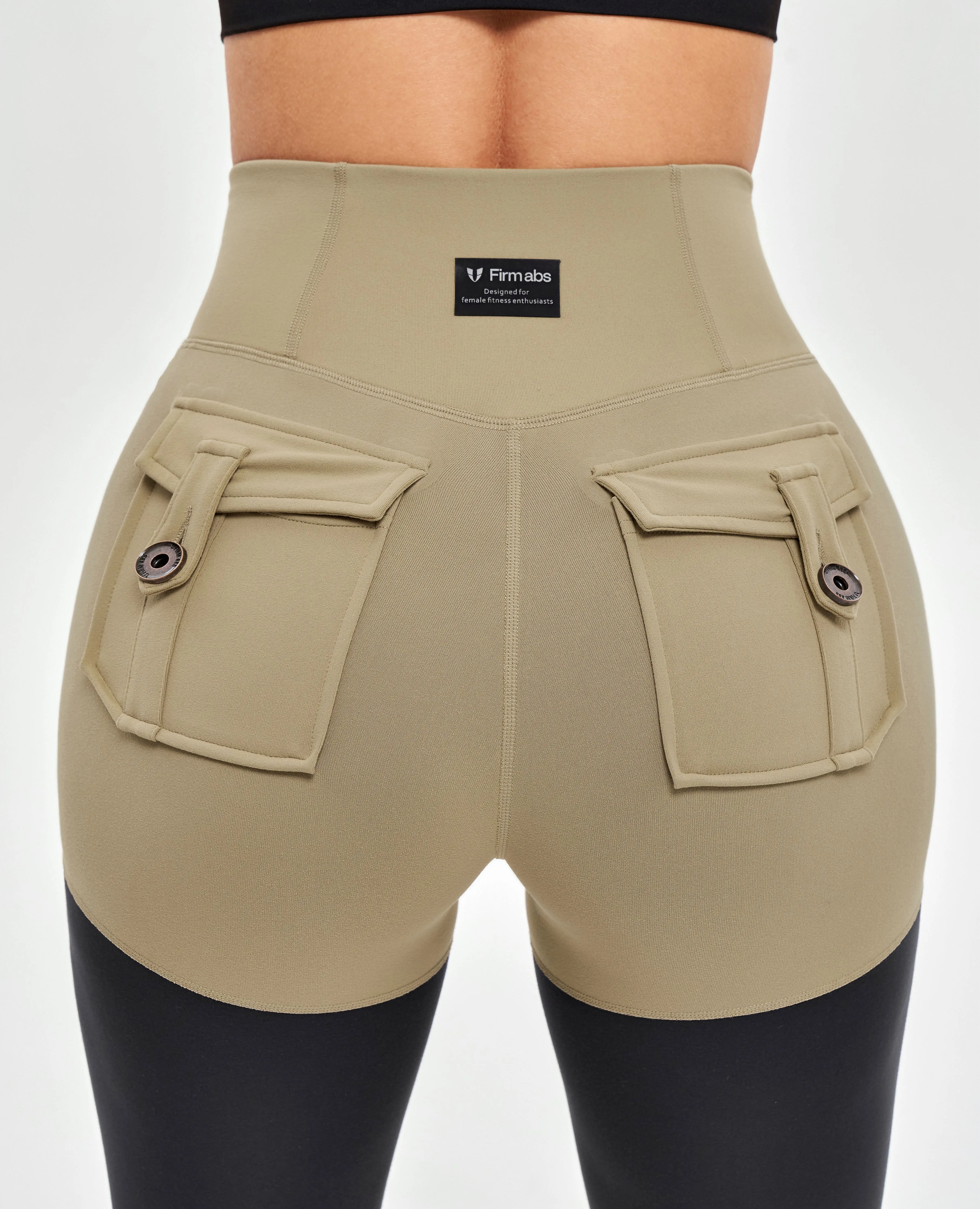 Cargo Athletic Leggings - Beige and Black