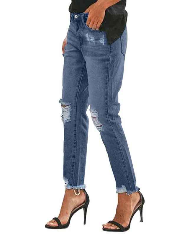 Casual Pocket High Waisted Ripped Jeans