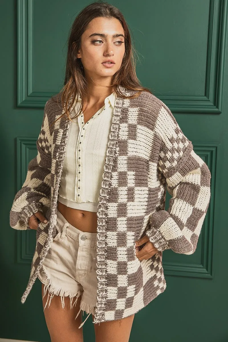 Check Chunky Cardigan