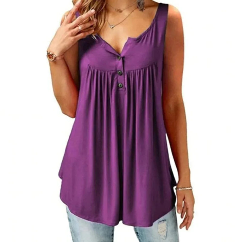 Comfy Loose Button Sleeveless Tank Top