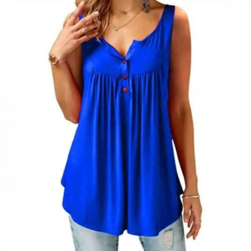 Comfy Loose Button Sleeveless Tank Top