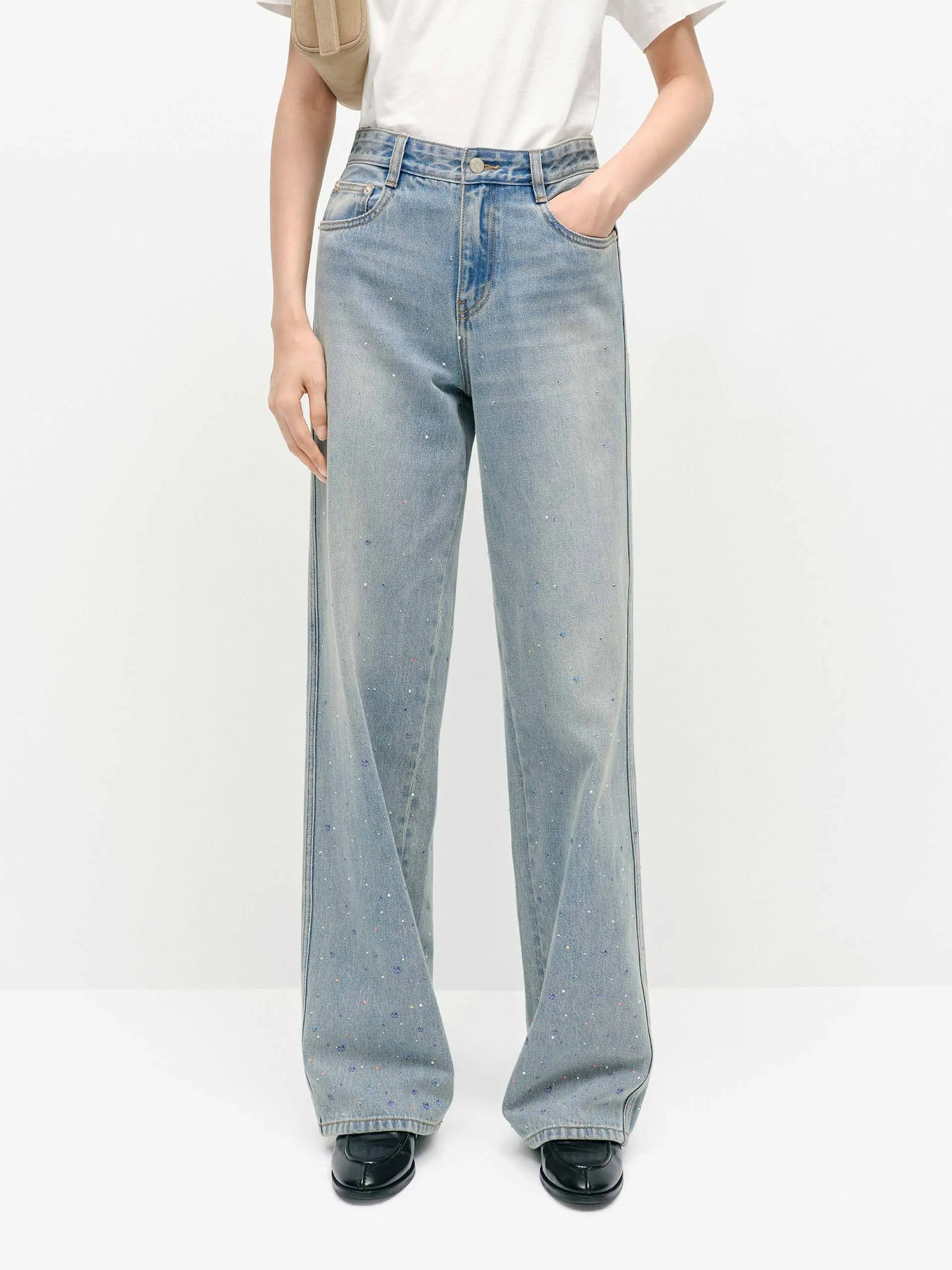 Crystal Detail Cotton Jeans