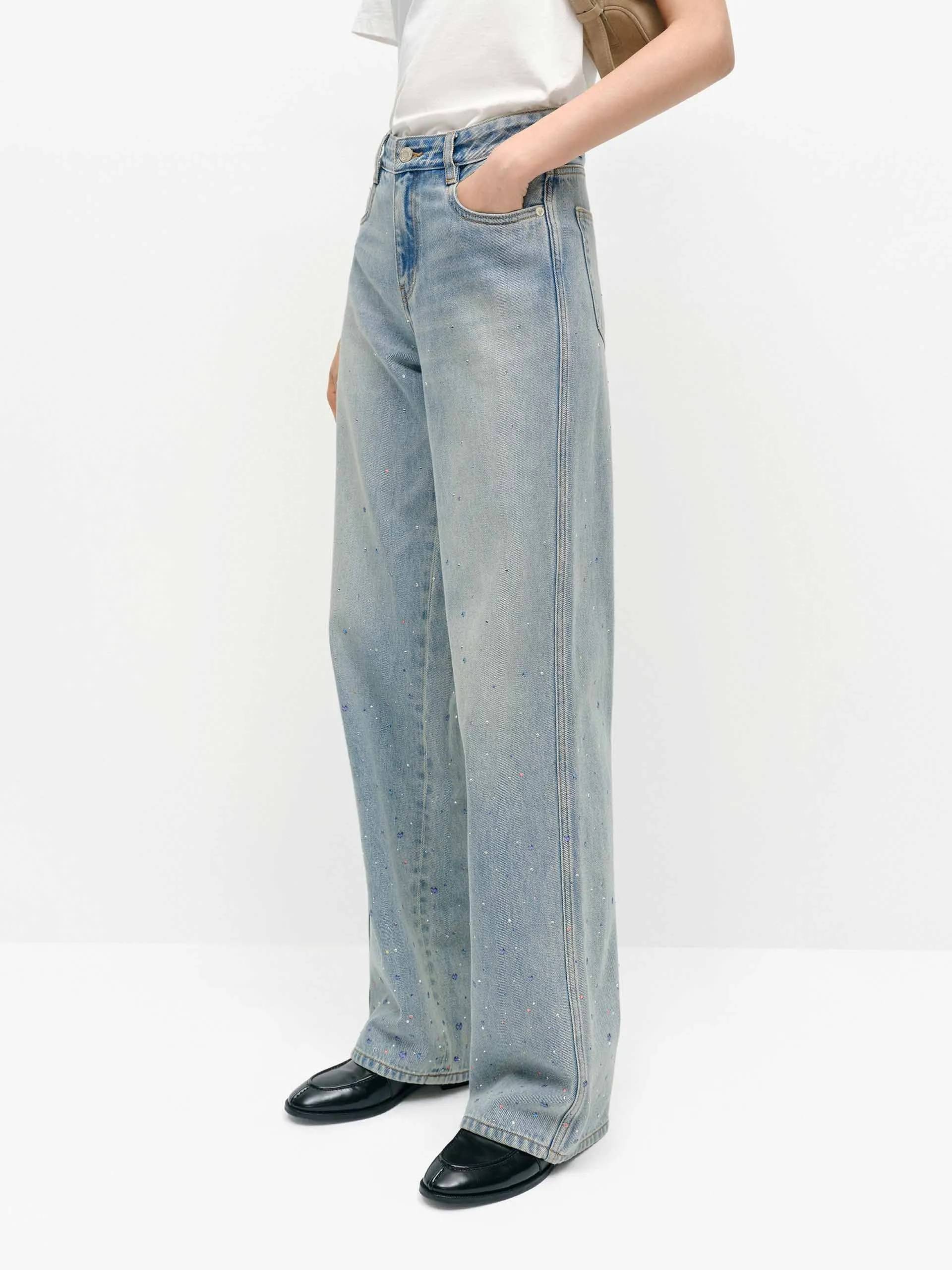 Crystal Detail Cotton Jeans
