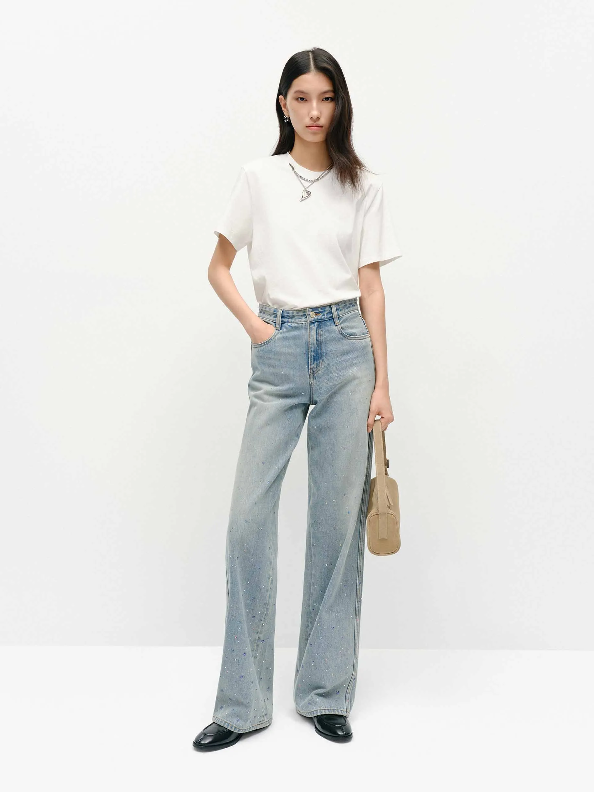 Crystal Detail Cotton Jeans