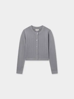 Crystal Pinstripe Crew Cardigan-Grey