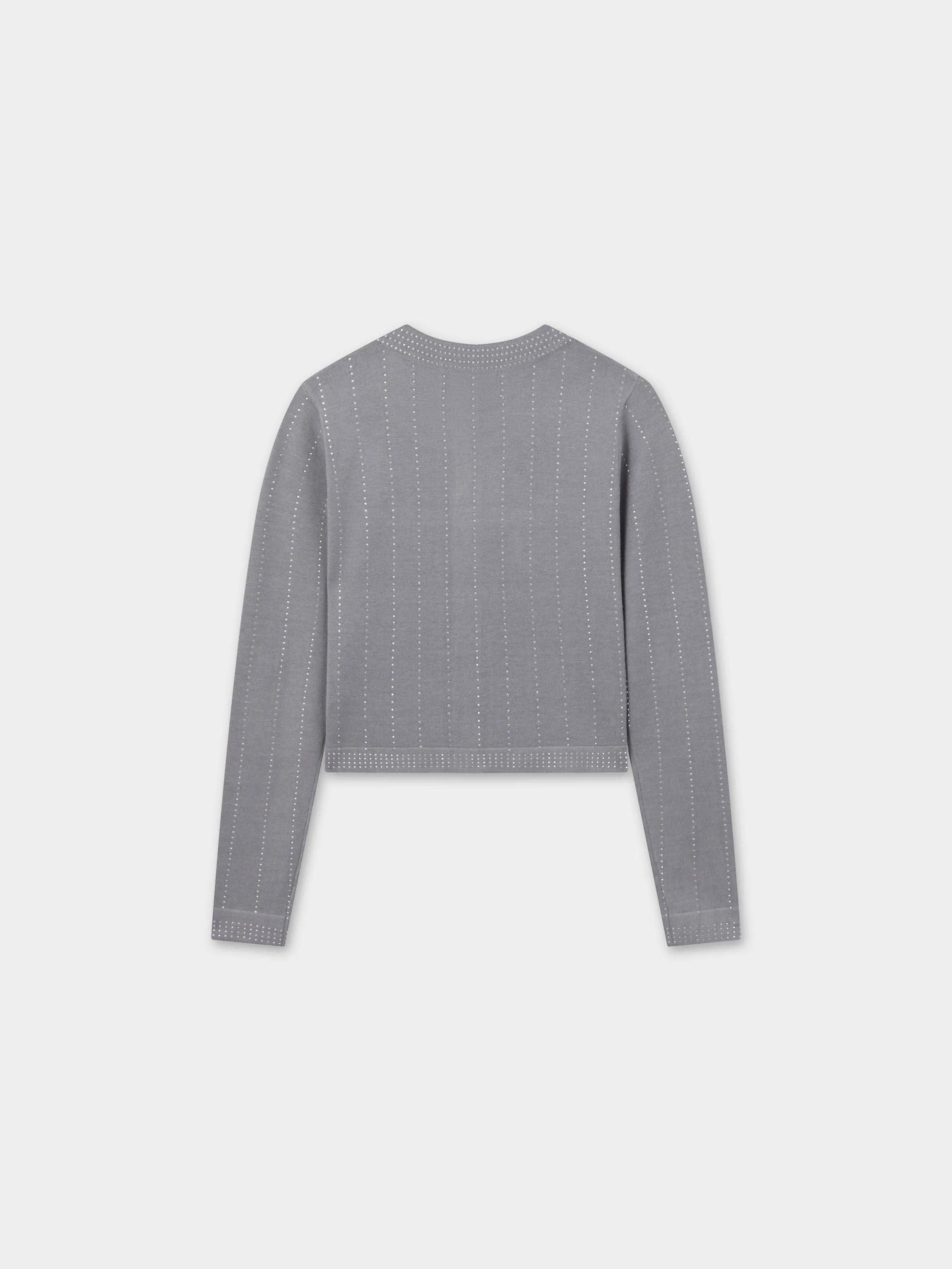 Crystal Pinstripe Crew Cardigan-Grey