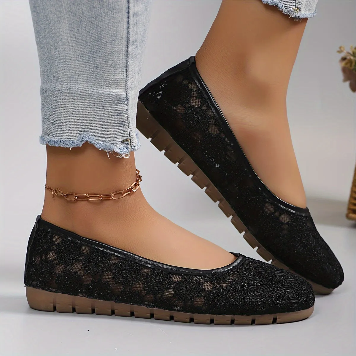 Dames Ballerina's - Bloemen Kant Slip-On Comfortabele Flats