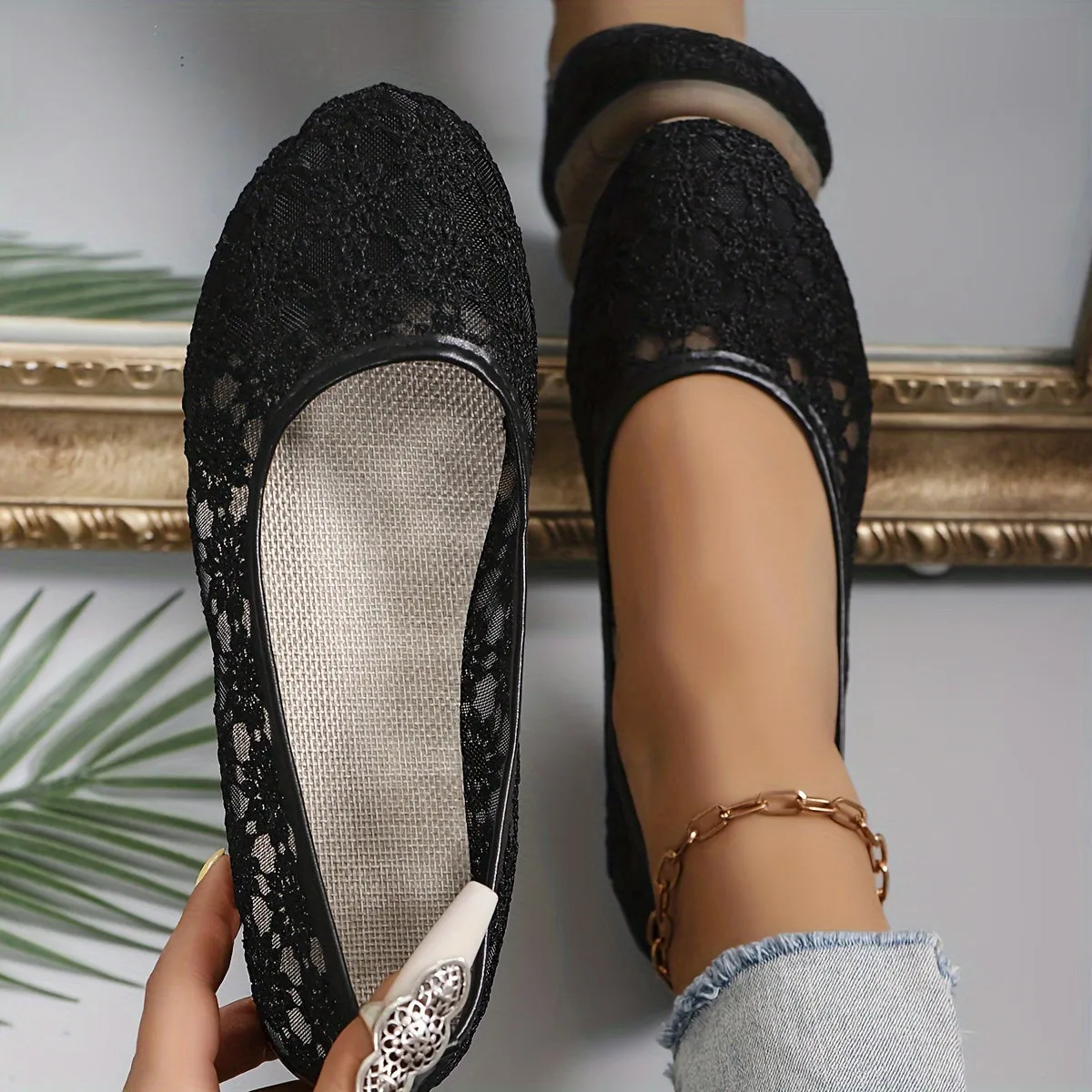 Dames Ballerina's - Bloemen Kant Slip-On Comfortabele Flats