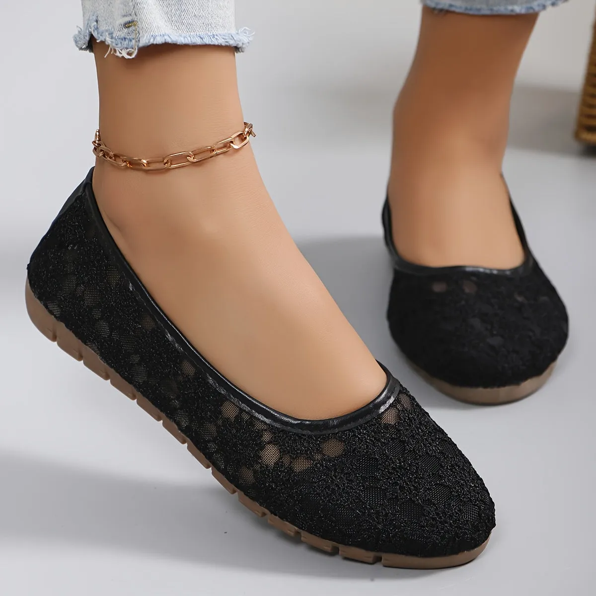 Dames Ballerina's - Bloemen Kant Slip-On Comfortabele Flats