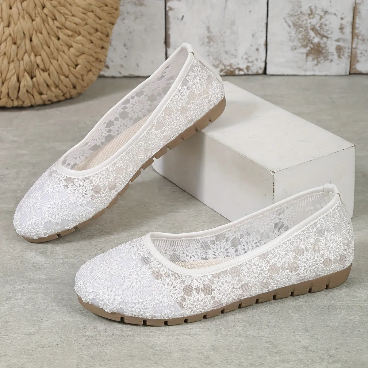 Dames Ballerina's - Bloemen Kant Slip-On Comfortabele Flats