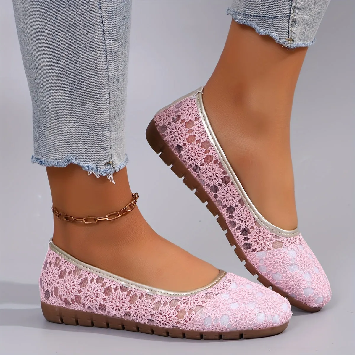 Dames Ballerina's - Bloemen Kant Slip-On Comfortabele Flats