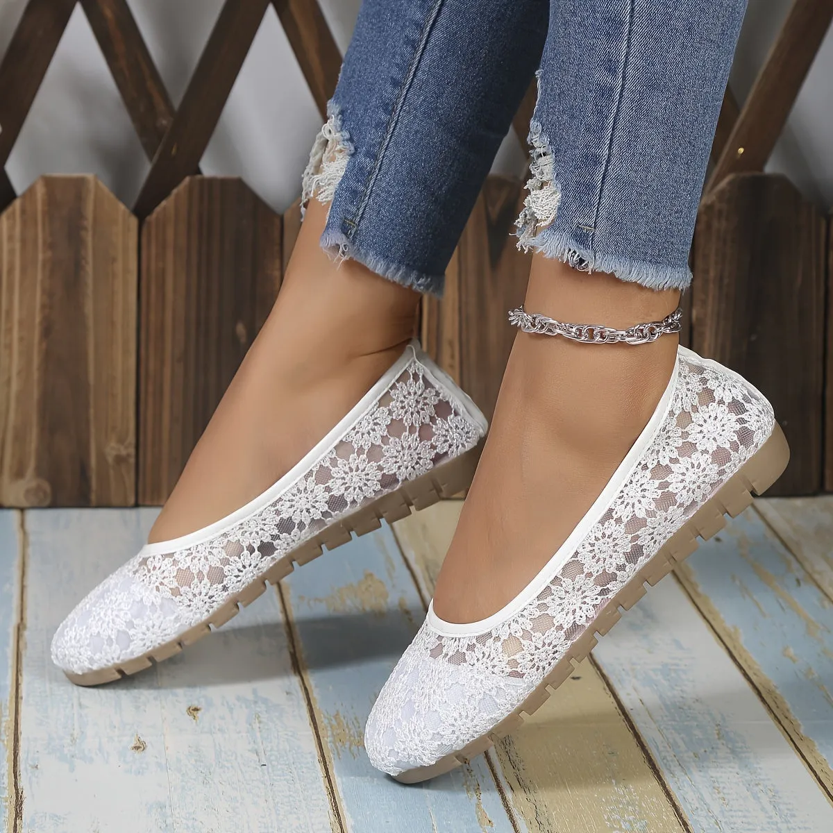 Dames Ballerina's - Bloemen Kant Slip-On Comfortabele Flats