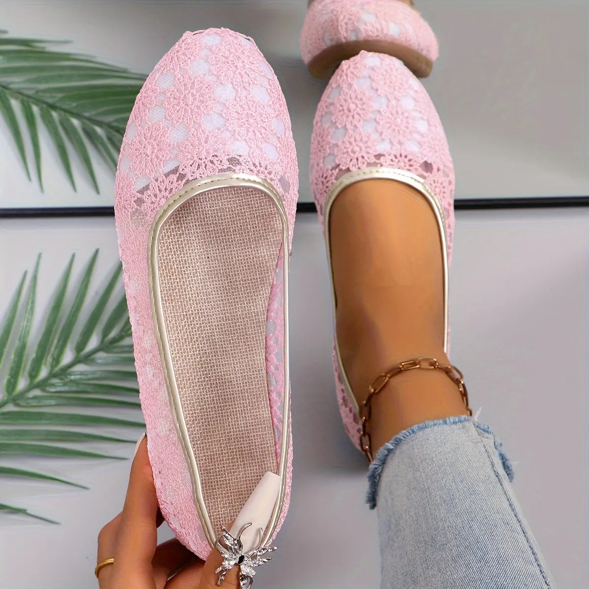 Dames Ballerina's - Bloemen Kant Slip-On Comfortabele Flats